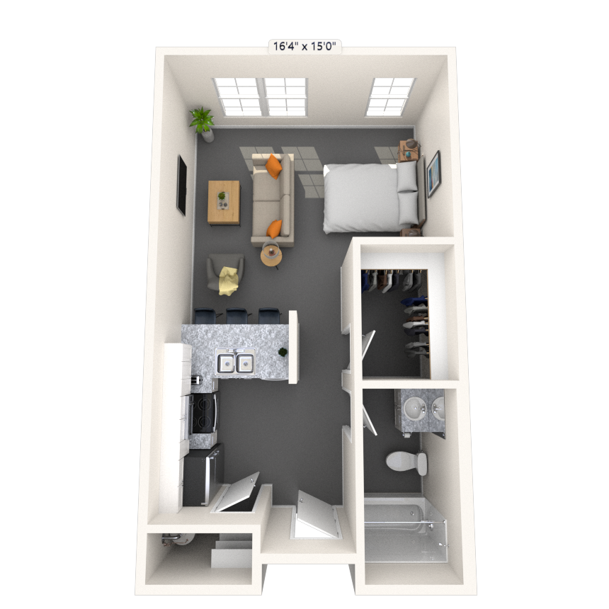 Floor plan for studio, 1 bath, 528 sqft